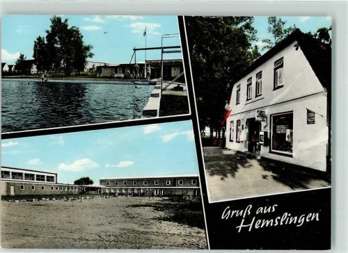 27386 W2725 Hemslingen Gebrauchsspuren Schule Schwimmbad Gemischtwaren-Geschäft Zigarettenautomat Emailleschild Unterberg