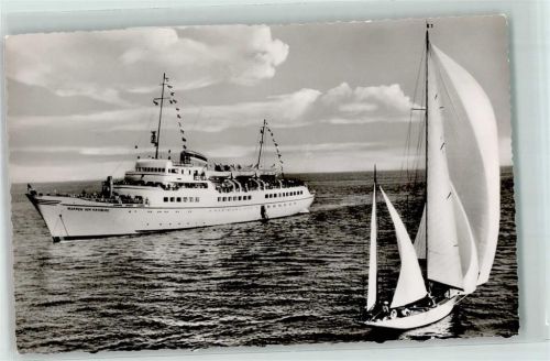 1955 Wappen von Hamburg passiert ein Segelboot AK