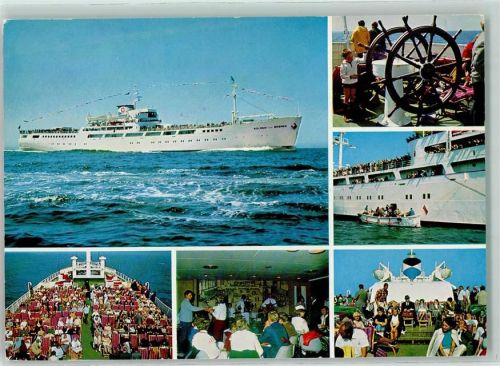 MS Roland von Bremen und Bordstempel auf hoher See 1971
