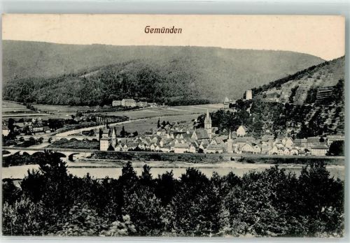 Gemünden 1911 Kirche Brücke