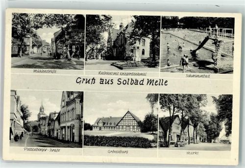 49324 W4520 Melle , Wiehengeb - Mühlenstraße Rathaus mit Kriegerdenkmal Schwimmbad Plettenberger Straße Grönenburg Markt