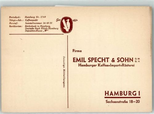Hammerbrook Emil Specht Kaffee-Rösterei Bestellkarte