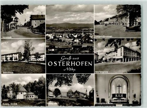 Osterhofen Luipoldsbrunnen Schulhaus Marienzlatz Ev. Kirche Stadtplatz Stadtpfarrkirche