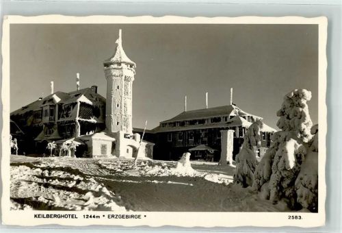 Klinovec Hotel Turm 1244 m Winter Schnee Erzgebirge