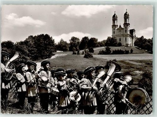 73479 W7090 Ellwangen Jagst Gebrauchsspuren Knabenkapelle Ellwangen Trommel Tuba Flöte Schönenbergkirche Foto AK