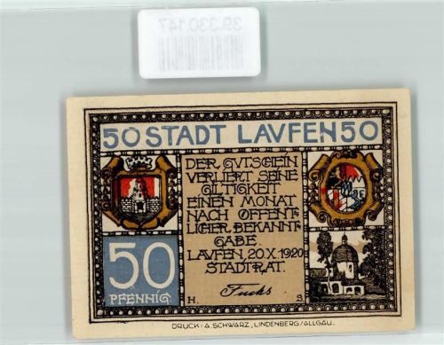 83410 W8229 Laufen , Salzach - Notgeld 50 Pfennig Stadt Laufen Nr. 08415