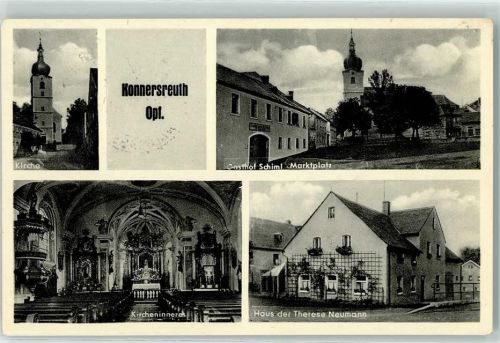 95692 W8591 Konnersreuth , Oberpf Foto AK Haus der Therese Neumann Gasthaus Schiml Marktplatz Kirche Inneres