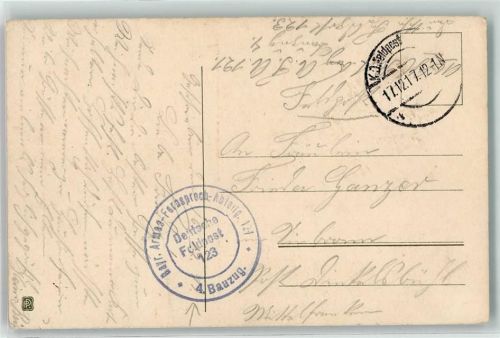 1917 Bayr. Armee-Fernsprech-Abteilung 121 4. Bauzug Deutsche Feldpost Nr 123 Weihnachten