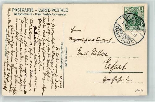 K. Württ. Bahn-Post Nr 19 Wein trinken Bahnpoststempel 1909