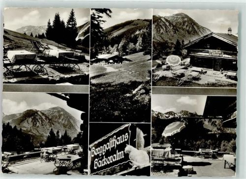 Rottach-Egern Gasthaus Bäckeralm Terrasse Katze Sonnenschirm Hüttenstempel