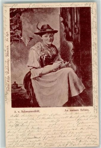 1901 sign. A. v. Schwarzenfeld - Brief an mein Schatz - Tracht aus Bayern AK