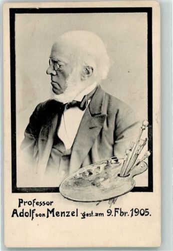 Professor Adolf von Menzel - Farbpalette mit Pinsel - Tauerkarte Prominente 1905