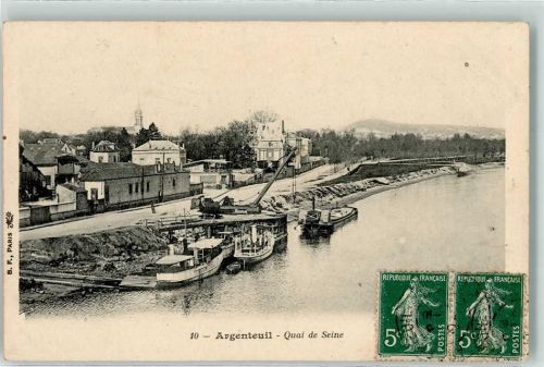 Argenteuil Quai de Seine Boot Schiff Kran Kirche