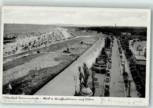 Swinemünde Ostseebad Strand Strandkorb Autos Blick vom Kurhausturm