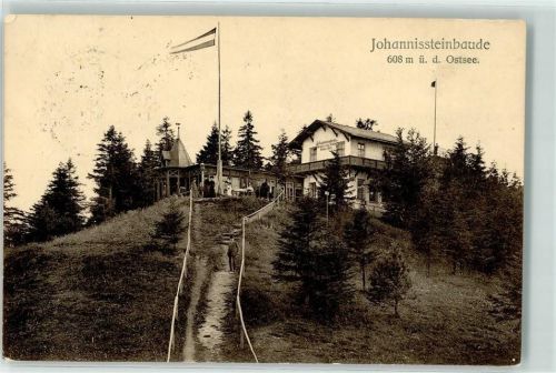 Krompach Johannissteinbaude 608 m über Ostsee Fahne Aufgang Landesgrenze Oybin