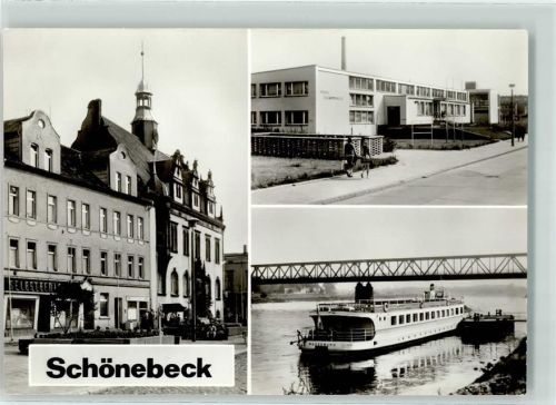 Schönebeck Platz der DSF Rathaus Volksschwimmhalle Ernst-Thälmann-Brücke Ausflugsdampfer Magdeburg