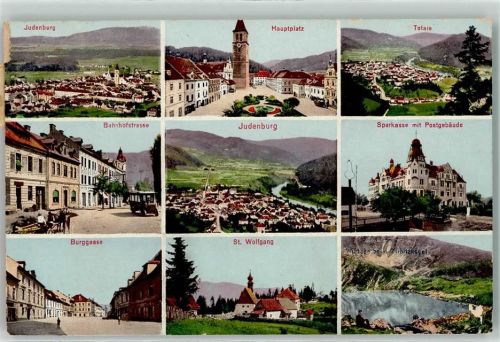 8750 Judenburg - Hauptplatz Bahnhofstraße Sparkasse u. Postgebäude Burggasse Wildsee b. Zirbitzkogel St. Wolfgang