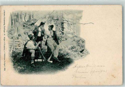 1898 Beruf Holzfäller , Rast mit Axt und Bier