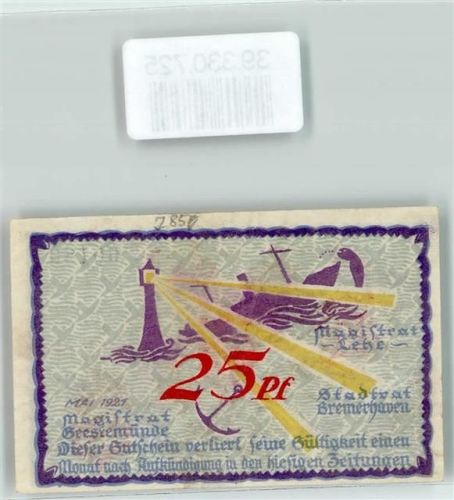 Bremerhaven Notgeld 25 Pfennig Leuchtturm Schiff Lehe Wappen Schlüssel Pferd