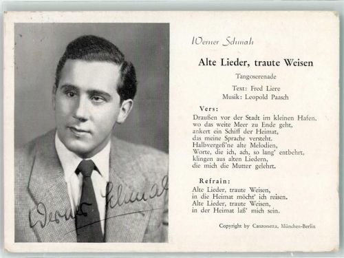 1955 Werner Schmah Autogramm Liederkarte