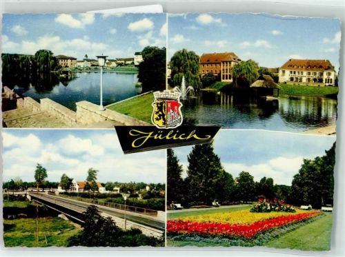 Jülich Parkanlage Teich Brücke Wappen