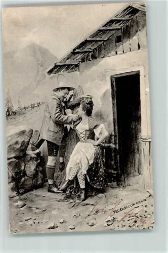 Fec. Ch. Scolik Wien - Trachten Erotik Liebespaar AK Fotomontage 1900