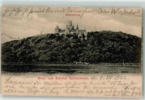 Nordstemmen 1902 Bahnpost Hannover Zug 891 8.4.02 Marienburg Bahnhof