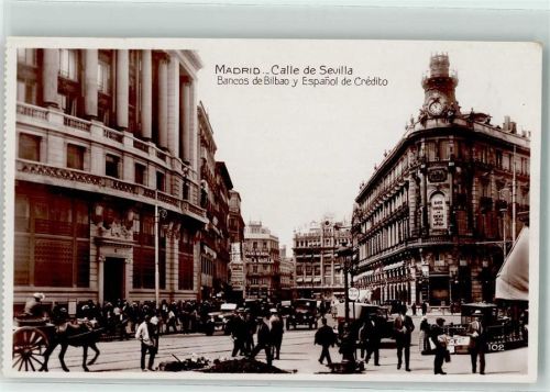 Madrid Calle de Sevilla Bancos de Bilbao y Espanol de Credito Oldtimer