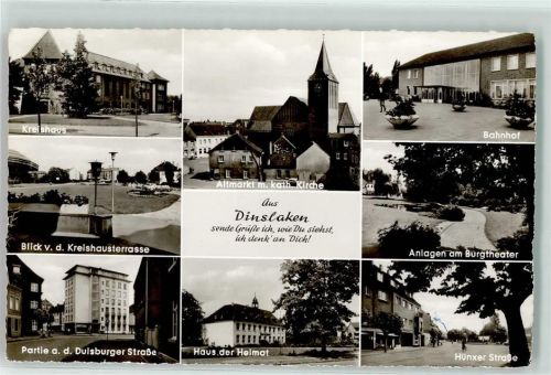 46535 W4220 Dinslaken - Kreishaus Blick v.d. Kreishausstraße Altmarkt m. Kath. Kirche Bahnhof Duisburger Straße Haus d. Heimat Hünxer Straße Anlagen a. Burgtheater