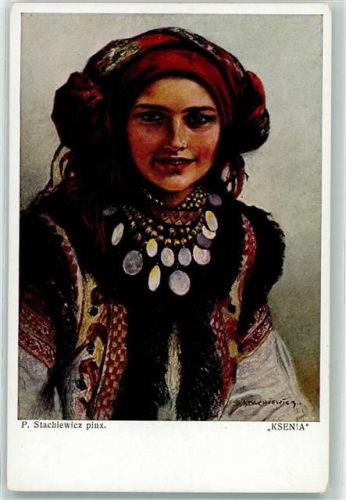Ksenia Frau Tracht sign. P. Stachiewicz Tracht Polen Künstlerkarte