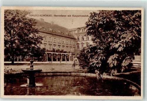 Teplice Herrenhaus Kurgartenteich Springbrunnen