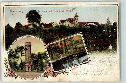 Rathsberg 1910 Kurhaus Gasthaus Weiß Aussichtsturm Quelle Kleines Kind Lithographie