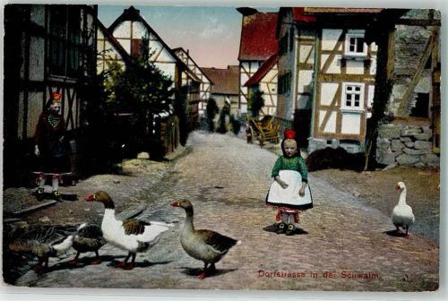 Gießen 1913 Trachten Dorfstrasse in der Schwalm Gänse Ort lt. Stempel