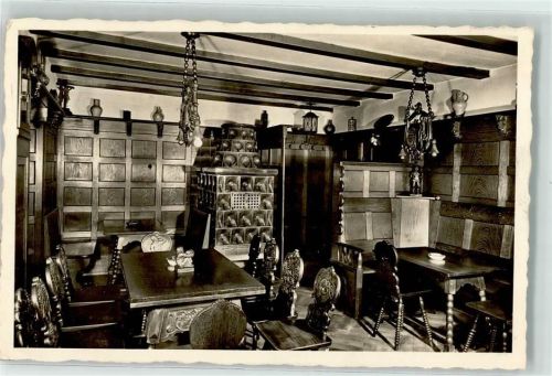 88079 W7993 Kressbronn am Bodensee Foto AK Weinkellerei Weinstuben zur Kapelle Gasthaus Gastraum Kamin Bauernstube
