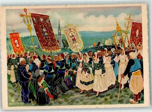 Chateaulin Saint Anne La Palud Begnadigungsprozession Standarten Tracht sign.Carles Homualk Editions Gaby Nr.31