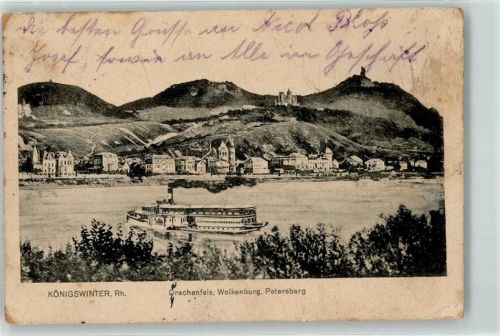 Königswinter 1915 Drachenfels Wolkenburg Petersberg Seitenraddampfer
