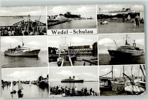Schulau Passagierdampfer Segelboote Bootssteg Fischerboote