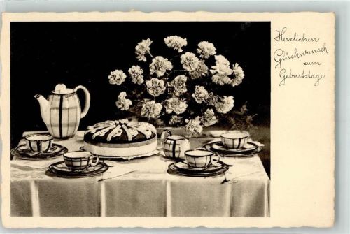 1940 Kuchen Kaffeegeschirr Geburtstag AK