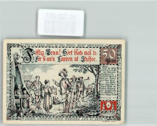 Itzehoe Notgeld 50 Pfennig Wappen Türme Brücke Frau Mann Gewehr Kinder Trommel Kanone