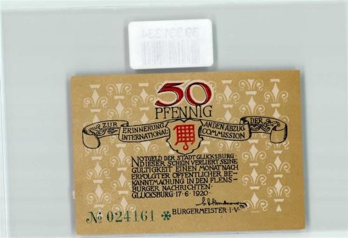 Glücksburg Notgeld 50 Pfennig Strand Segelschiff