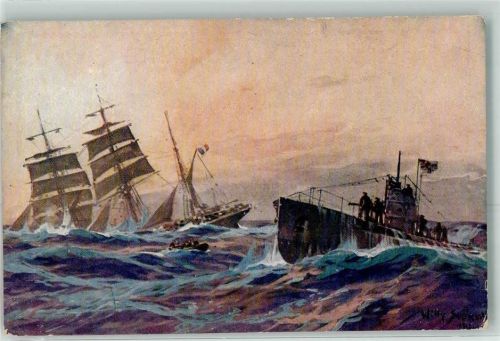 1917 sign.Stöwer Willy Französische Bark wird durch U-Boot versenkt Spende