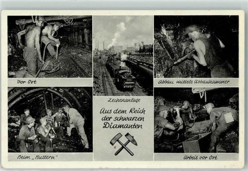 Vor Ort , Abbauhammer, beim Buttern , Zechenalage , Eisenbahn