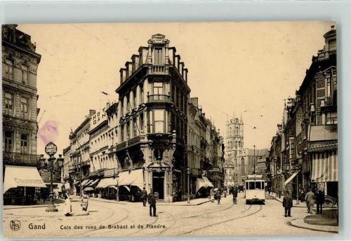 Gand 1916 Coin des rues de Brabant et de Flandre Straßenbahn