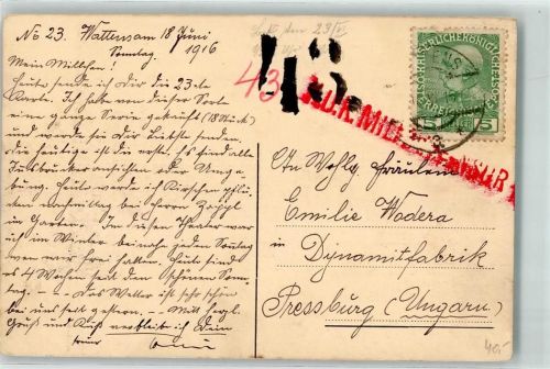 K. u. k. Militär Zensur Stempel 43 Feldpoststempel WK I 1916