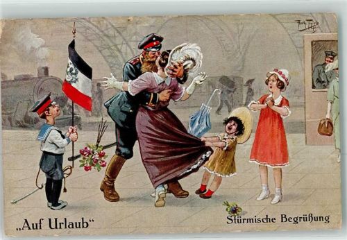 Auf Urlaub Kinder Fahne Eisenbahn Stürmische Begrüßung Verlag Dietrich Nr.153-3