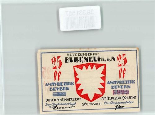Bullenkuhlen Notgeld 25 Pfennig