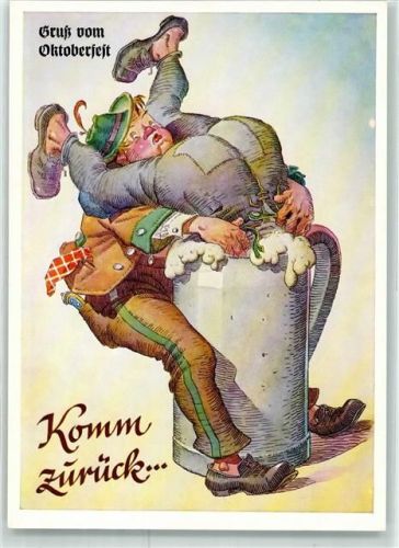 Oktoberfest Humor Tracht Bierkrug Komm zurück Verlag Lengauer Nr.3157