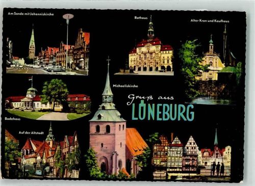 Lüneburg Am Sande mit Johanniskirche Rathaus Alter Kran Kaufhaus Badehaus Altstadt Michaeliskirche Fahne Schwarz-Weiß-Rot Auto Gruss Brunnen