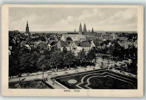 Werl 1928 Kurpark mit Wallfahrtsbasilika Mariä Heimsuchung und Kirche St. Walburga