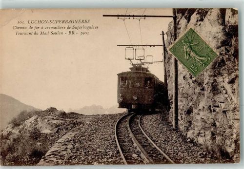31110 Bagneres-de-Luchon Gebrauchsspuren Luchon Superbagneres Zahnradbahn a cremaillere de Superbagneres Tournant du Mail Soulan